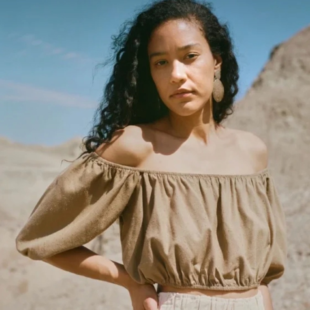 OZMA of California Georgia Cropped Top Laurell Silk Noil Peasant Boho  M